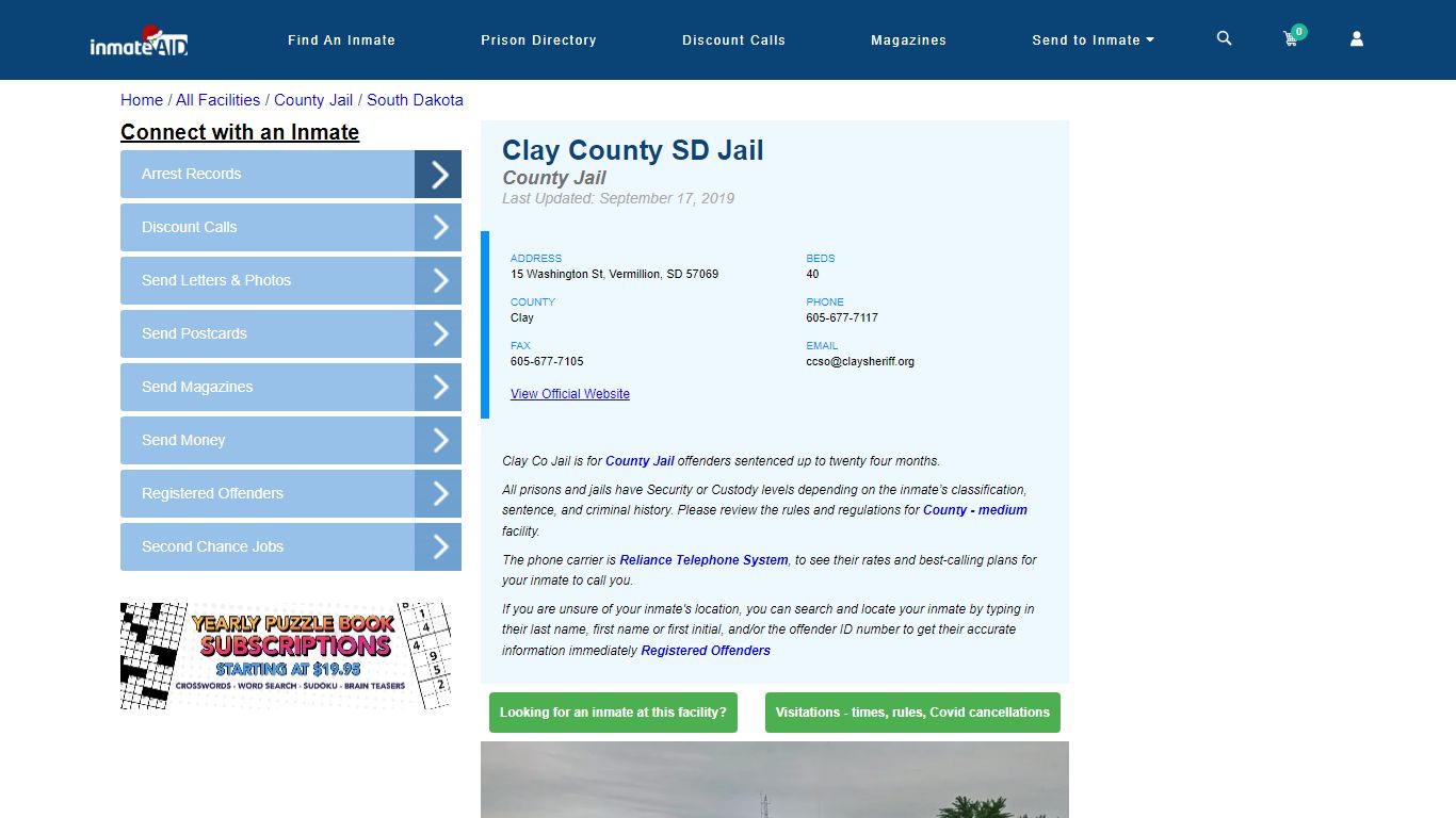 Clay County SD Jail - Inmate Locator - Vermillion, SD